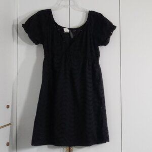 La Blanca Eyelet Coverup Dress Size M Black V-neck Swimwear 100% Cotton